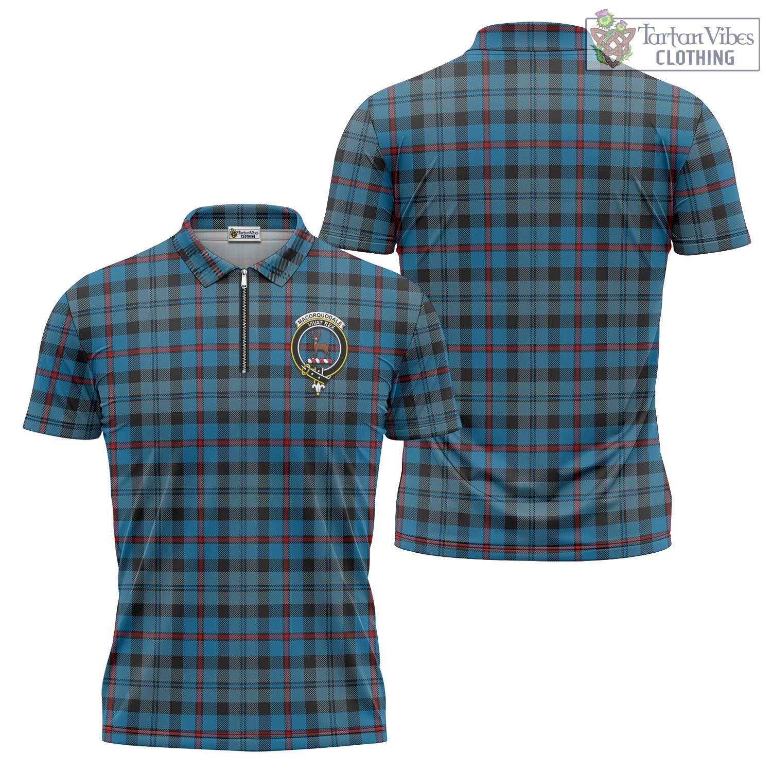 Tartan Vibes Clothing MacCorquodale Tartan Zipper Polo Shirt with Family Crest