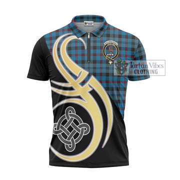 MacCorquodale (McCorquodale) Tartan Zipper Polo Shirt with Family Crest and Celtic Symbol Style