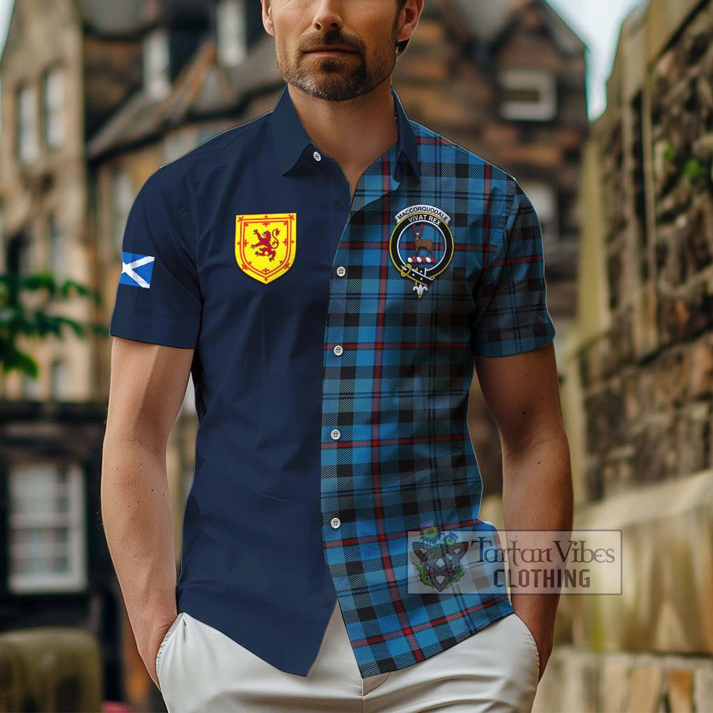 Tartan Vibes Clothing MacCorquodale Tartan Short Sleeve Button Shirt with Scottish Lion Royal Arm Half Style