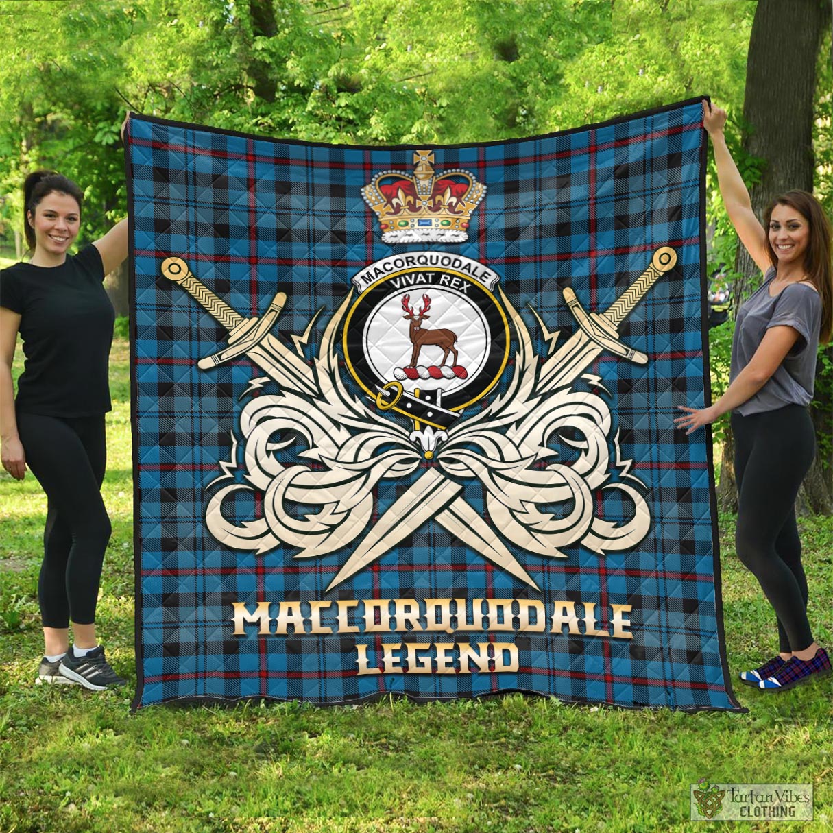 Tartan Vibes Clothing MacCorquodale Tartan Quilt with Clan Crest and the Golden Sword of Courageous Legacy