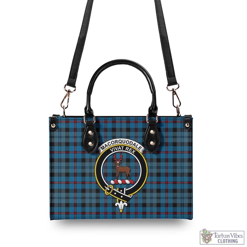 Tartan Vibes Clothing MacCorquodale Tartan Luxury Leather Handbags with Family Crest