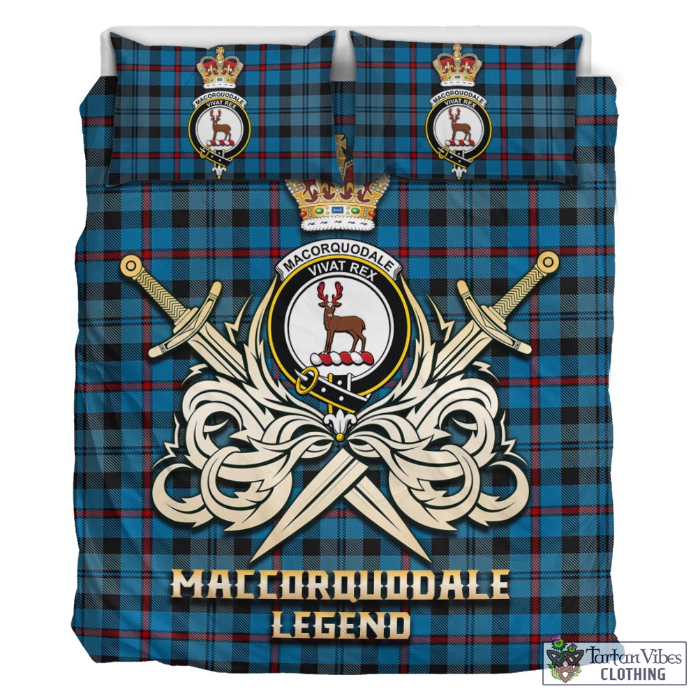 Tartan Vibes Clothing MacCorquodale Tartan Bedding Set with Clan Crest and the Golden Sword of Courageous Legacy