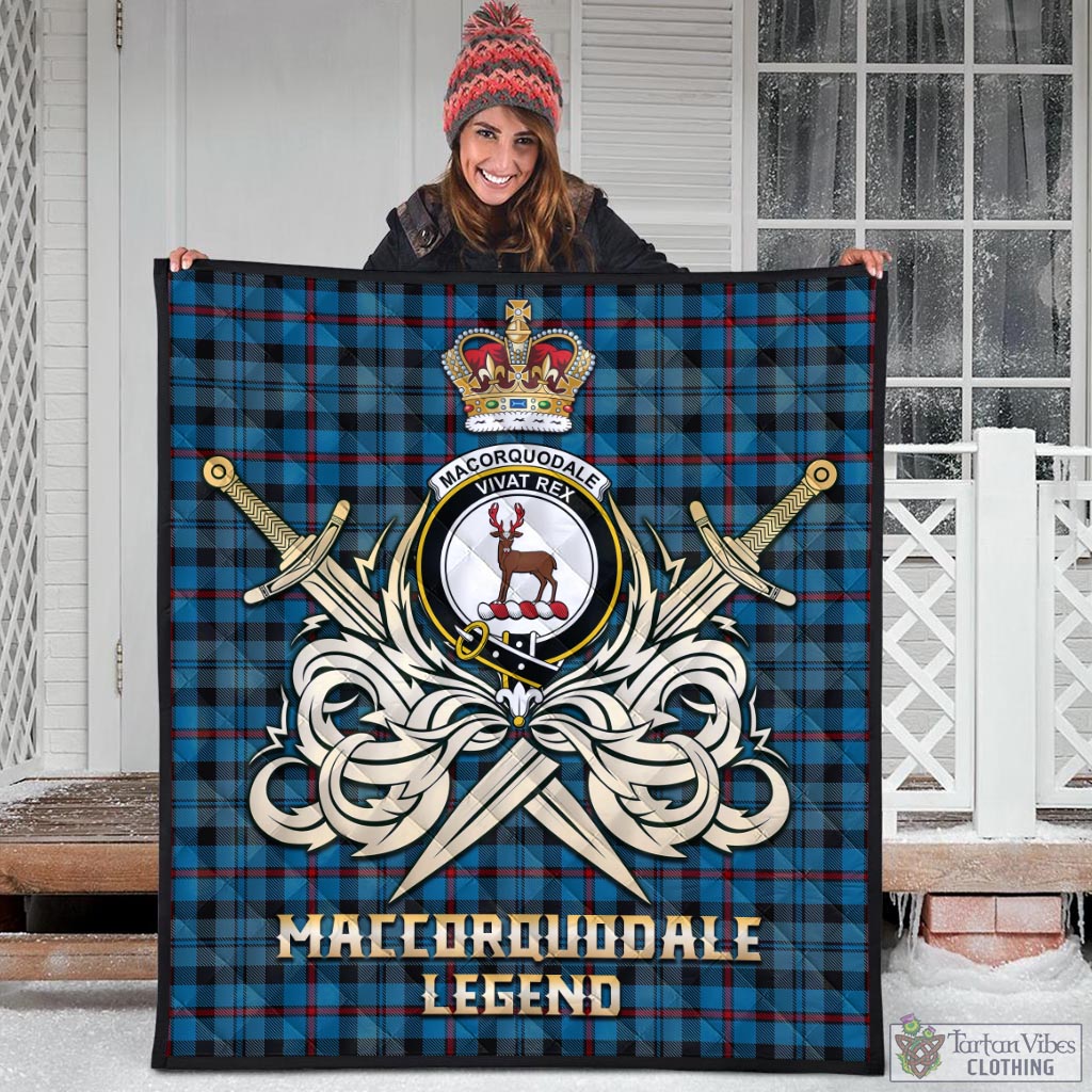 Tartan Vibes Clothing MacCorquodale Tartan Quilt with Clan Crest and the Golden Sword of Courageous Legacy