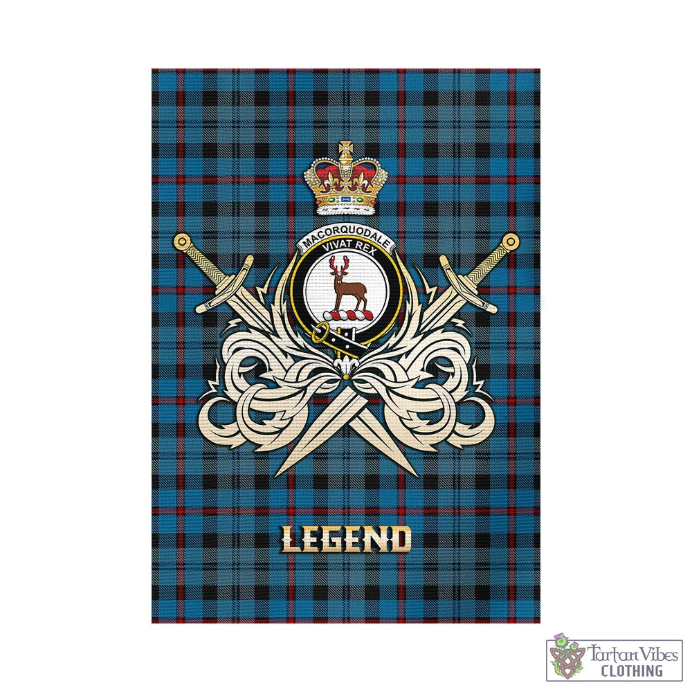 Tartan Vibes Clothing MacCorquodale Tartan Flag with Clan Crest and the Golden Sword of Courageous Legacy