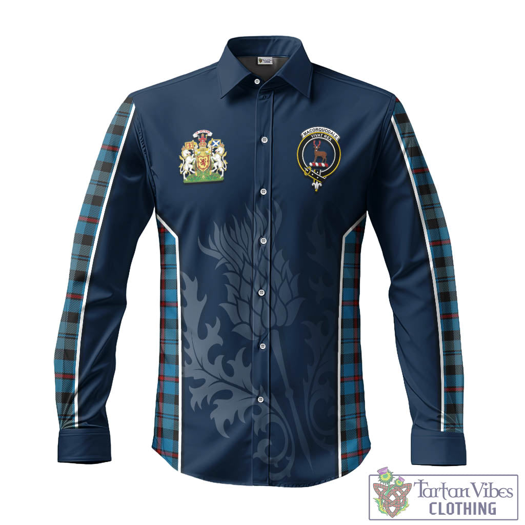 Tartan Vibes Clothing MacCorquodale Tartan Long Sleeve Button Up Shirt with Family Crest and Scottish Thistle Vibes Sport Style