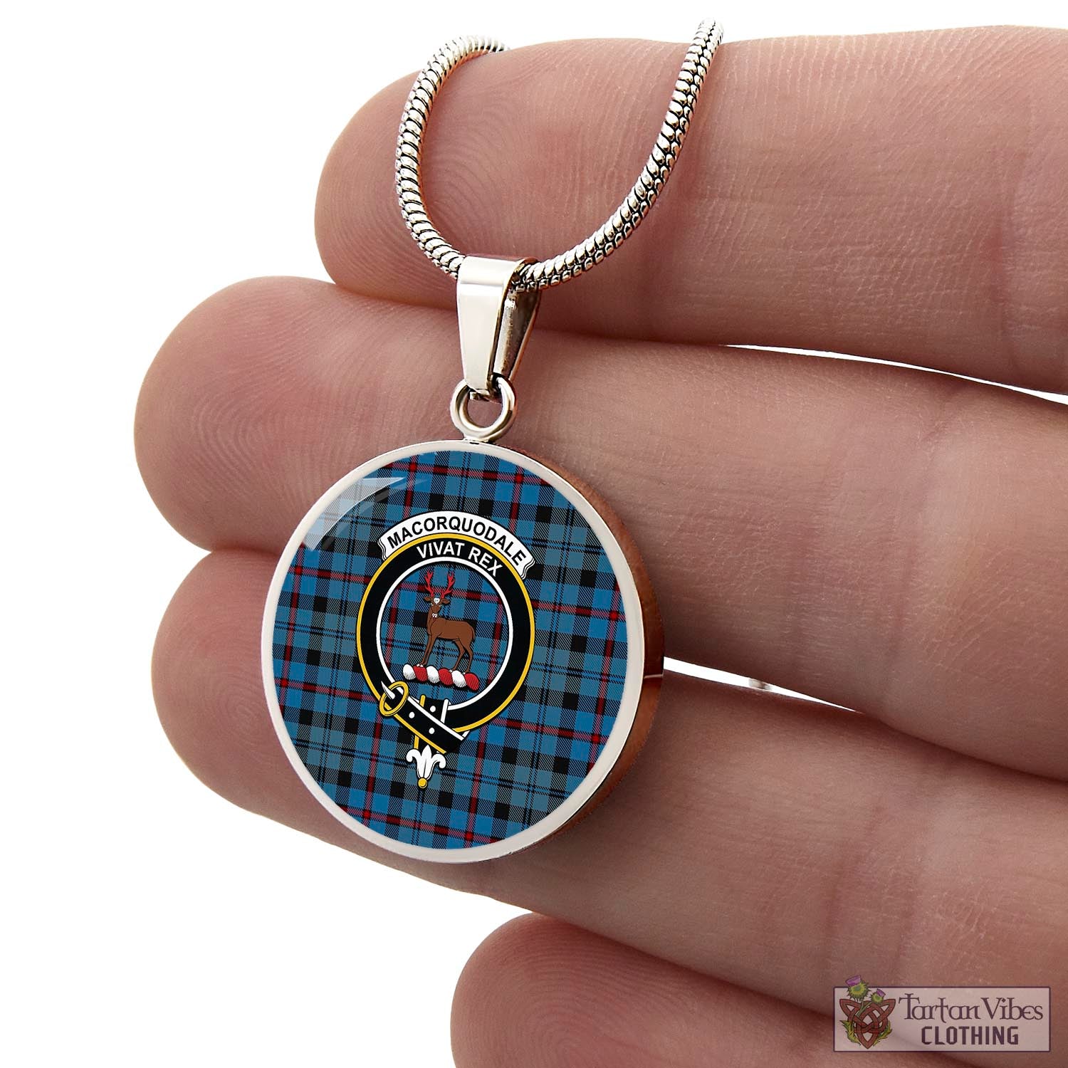 Tartan Vibes Clothing MacCorquodale Tartan Circle Necklace with Family Crest