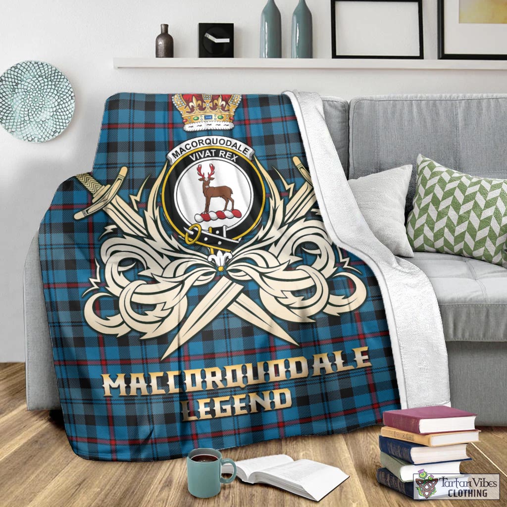 Tartan Vibes Clothing MacCorquodale Tartan Blanket with Clan Crest and the Golden Sword of Courageous Legacy