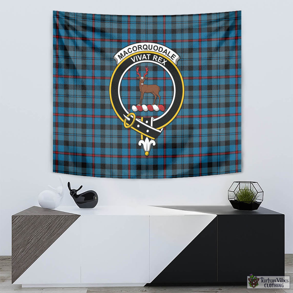 Tartan Vibes Clothing MacCorquodale Tartan Tapestry Wall Hanging and Home Decor for Room with Family Crest