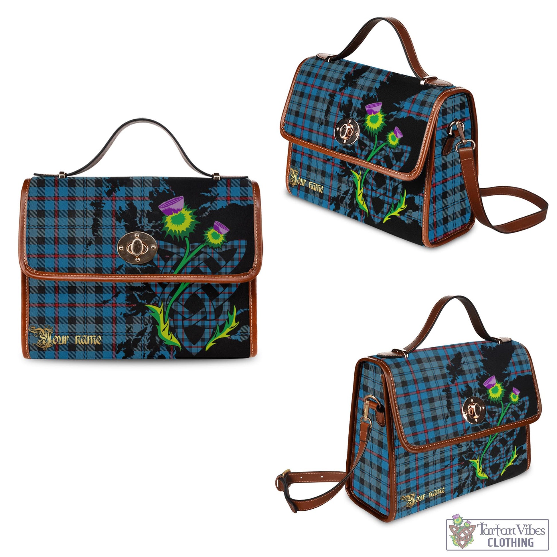 Tartan Vibes Clothing MacCorquodale Tartan Waterproof Canvas Bag with Scotland Map and Thistle Celtic Accents