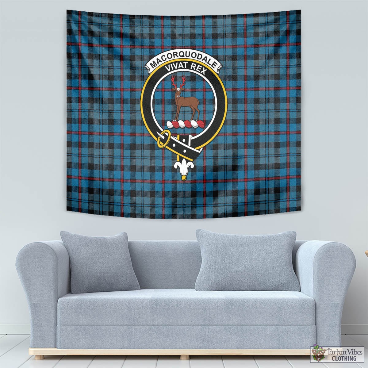 Tartan Vibes Clothing MacCorquodale Tartan Tapestry Wall Hanging and Home Decor for Room with Family Crest