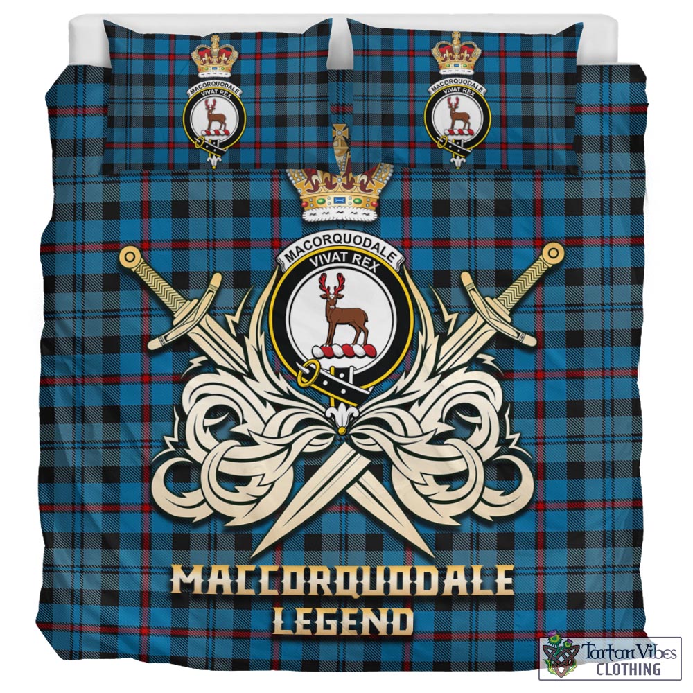 Tartan Vibes Clothing MacCorquodale Tartan Bedding Set with Clan Crest and the Golden Sword of Courageous Legacy