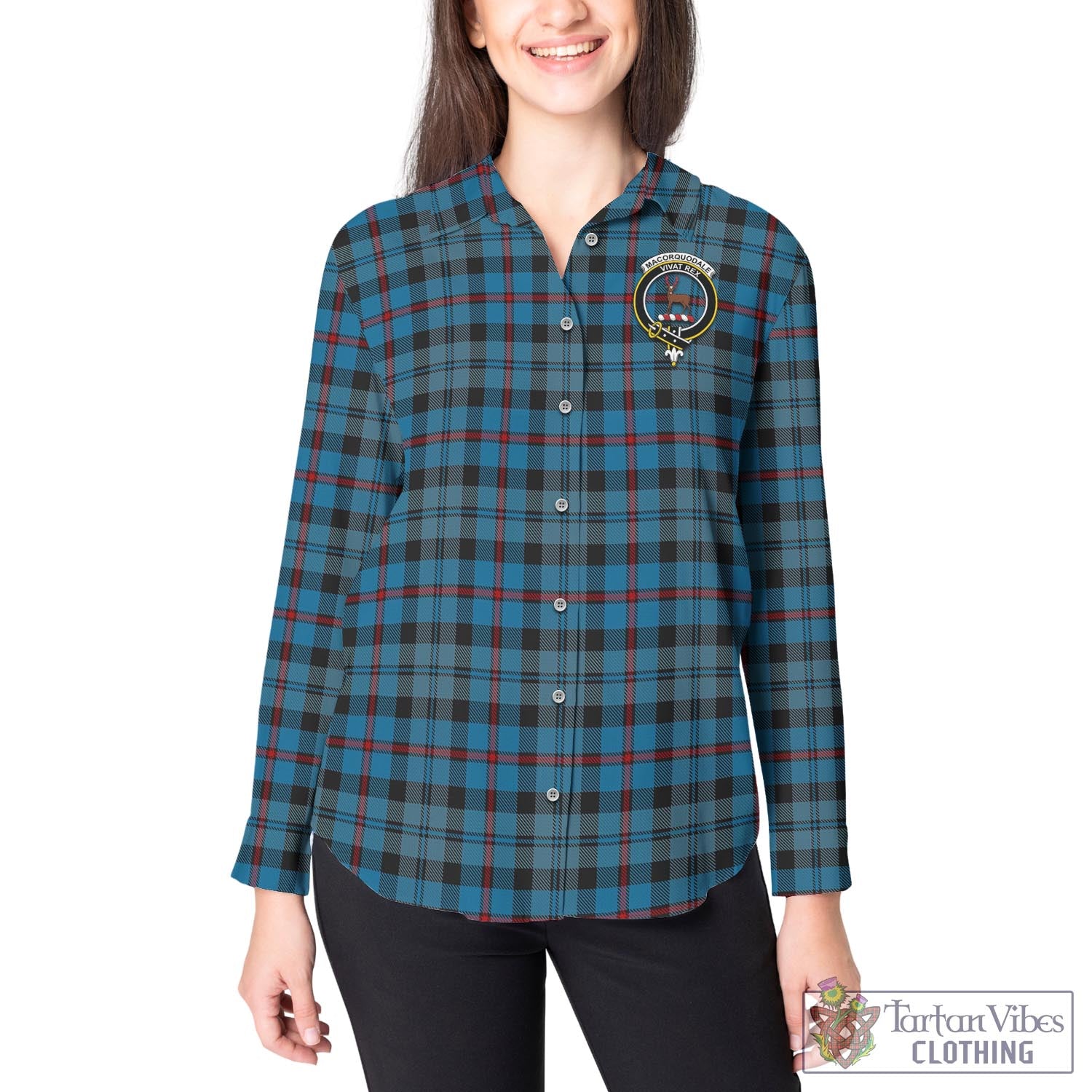 Tartan Vibes Clothing MacCorquodale Tartan Womens Casual Shirt with Family Crest