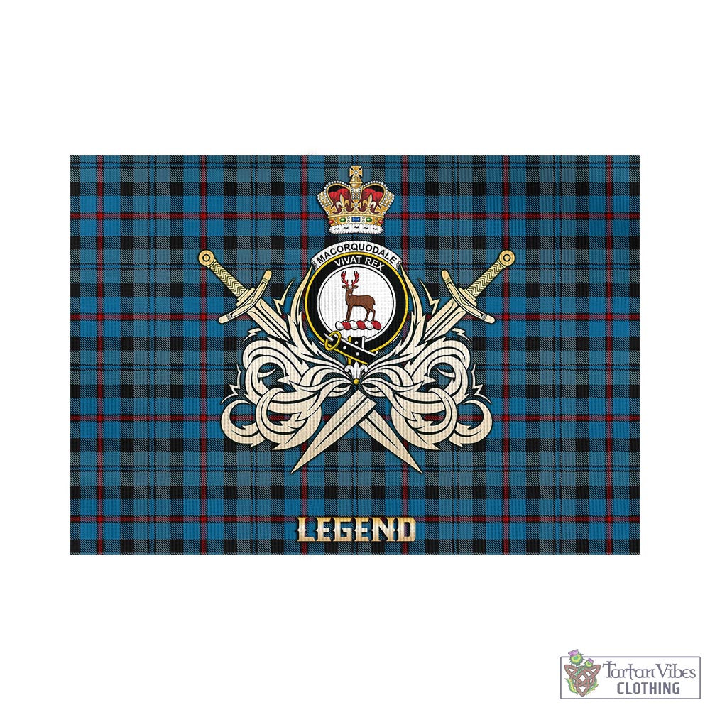 Tartan Vibes Clothing MacCorquodale Tartan Flag with Clan Crest and the Golden Sword of Courageous Legacy