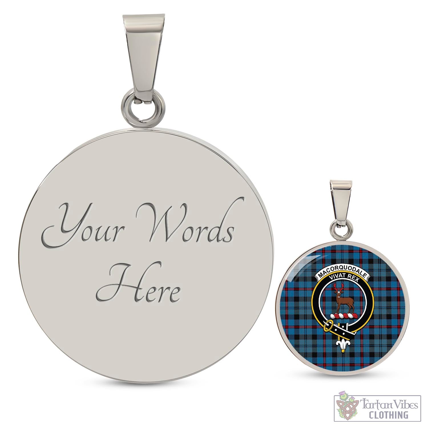 Tartan Vibes Clothing MacCorquodale Tartan Circle Necklace with Family Crest