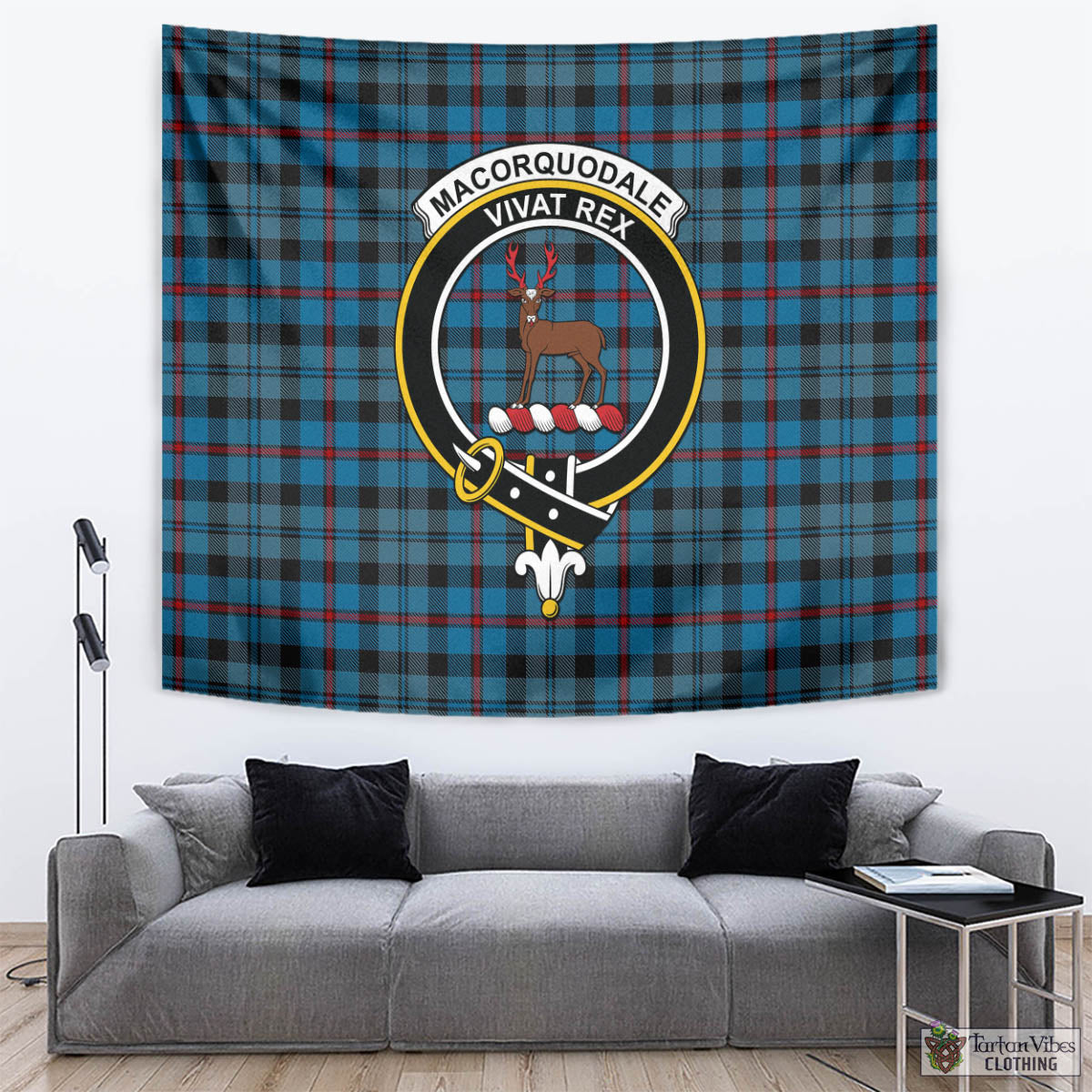 Tartan Vibes Clothing MacCorquodale Tartan Tapestry Wall Hanging and Home Decor for Room with Family Crest