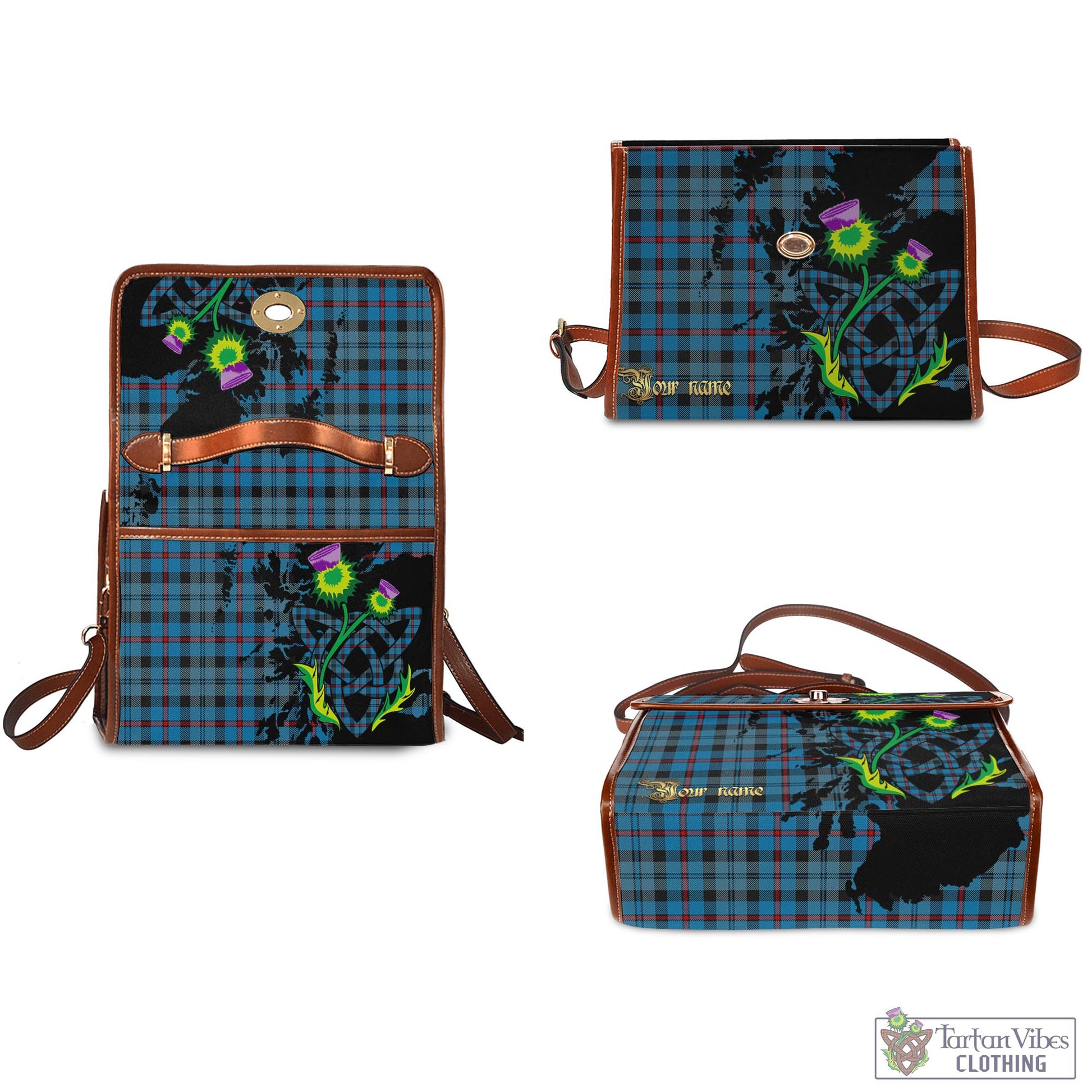 Tartan Vibes Clothing MacCorquodale Tartan Waterproof Canvas Bag with Scotland Map and Thistle Celtic Accents