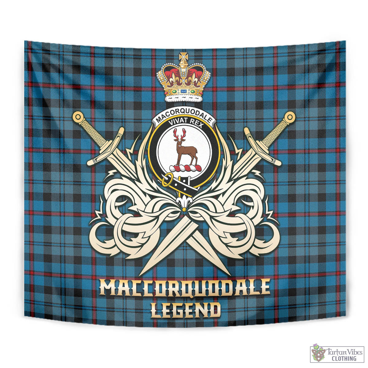 Tartan Vibes Clothing MacCorquodale Tartan Tapestry with Clan Crest and the Golden Sword of Courageous Legacy