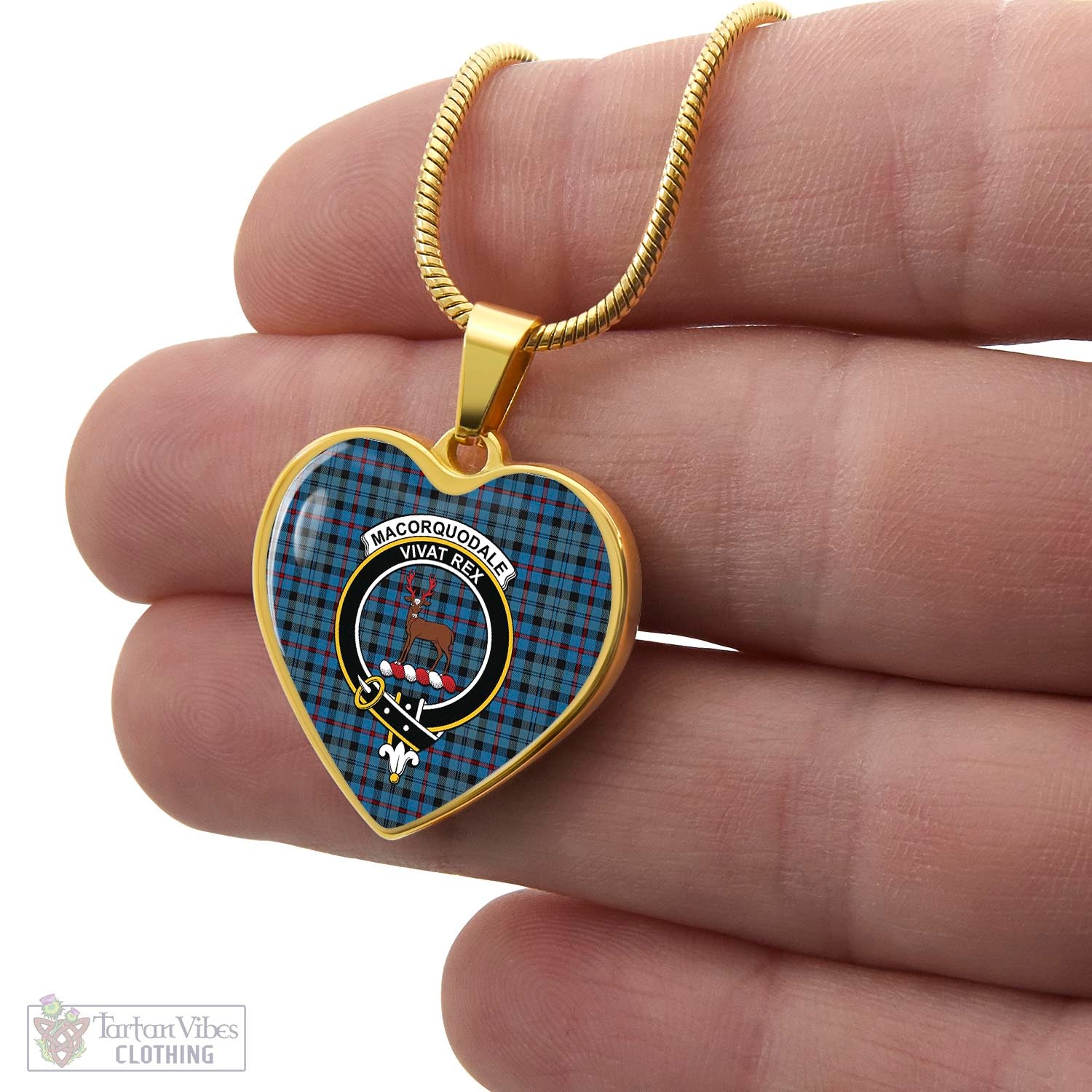 Tartan Vibes Clothing MacCorquodale Tartan Heart Necklace with Family Crest