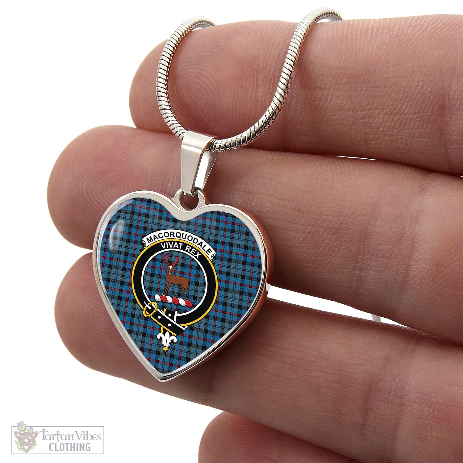 Tartan Vibes Clothing MacCorquodale Tartan Heart Necklace with Family Crest