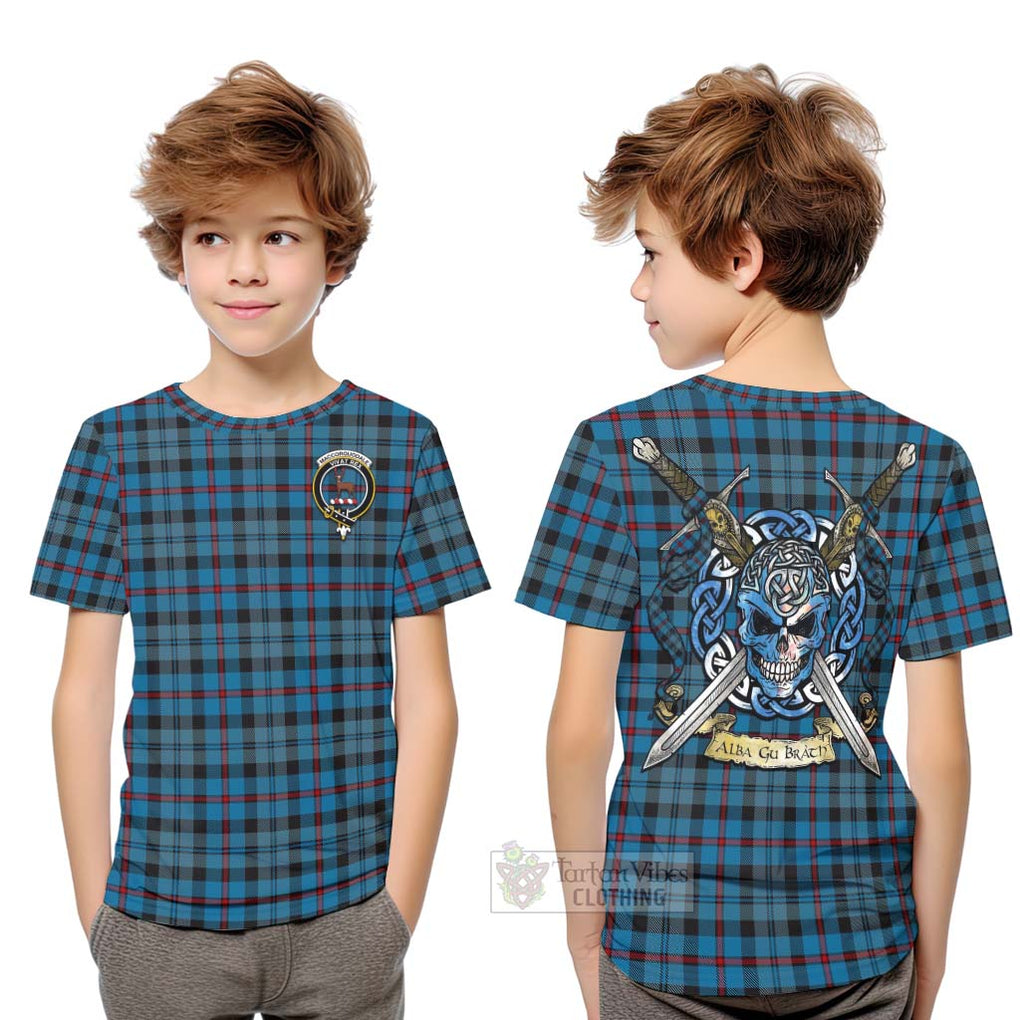 Tartan Vibes Clothing MacCorquodale (McCorquodale) Tartan Kid T-Shirt with Family Crest Celtic Skull Style