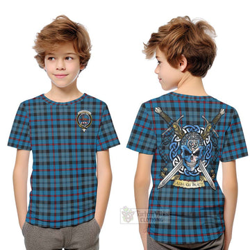 MacCorquodale (McCorquodale) Tartan Kid T-Shirt with Family Crest Celtic Skull Style