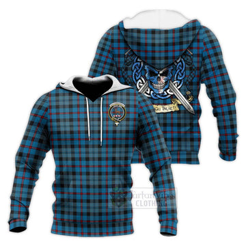 MacCorquodale (McCorquodale) Tartan Knitted Hoodie with Family Crest Celtic Skull Style