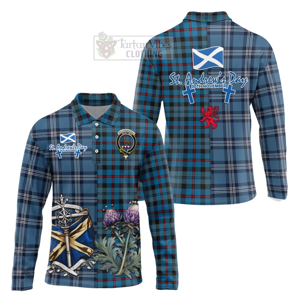 Tartan Vibes Clothing MacCorquodale (McCorquodale) Tartan Long Sleeve Polo Shirt Happy St. Andrew's Day Half Tartan Style