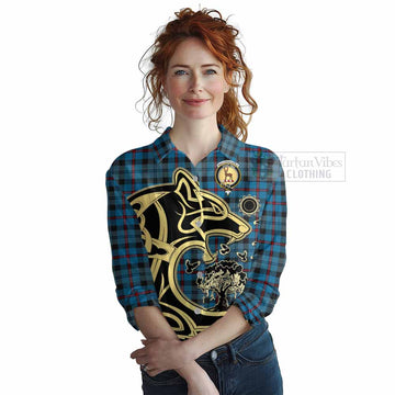 MacCorquodale (McCorquodale) Tartan Women's Casual Shirt with Family Crest Celtic Wolf Style