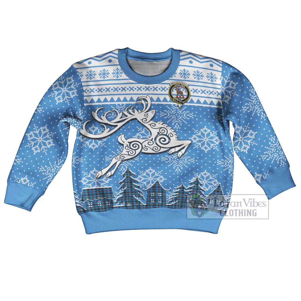 Tartan Vibes Clothing MacCorquodale (McCorquodale) Clan Christmas Kid Ugly Sweater with Tartan and Celtic Raindeer Style