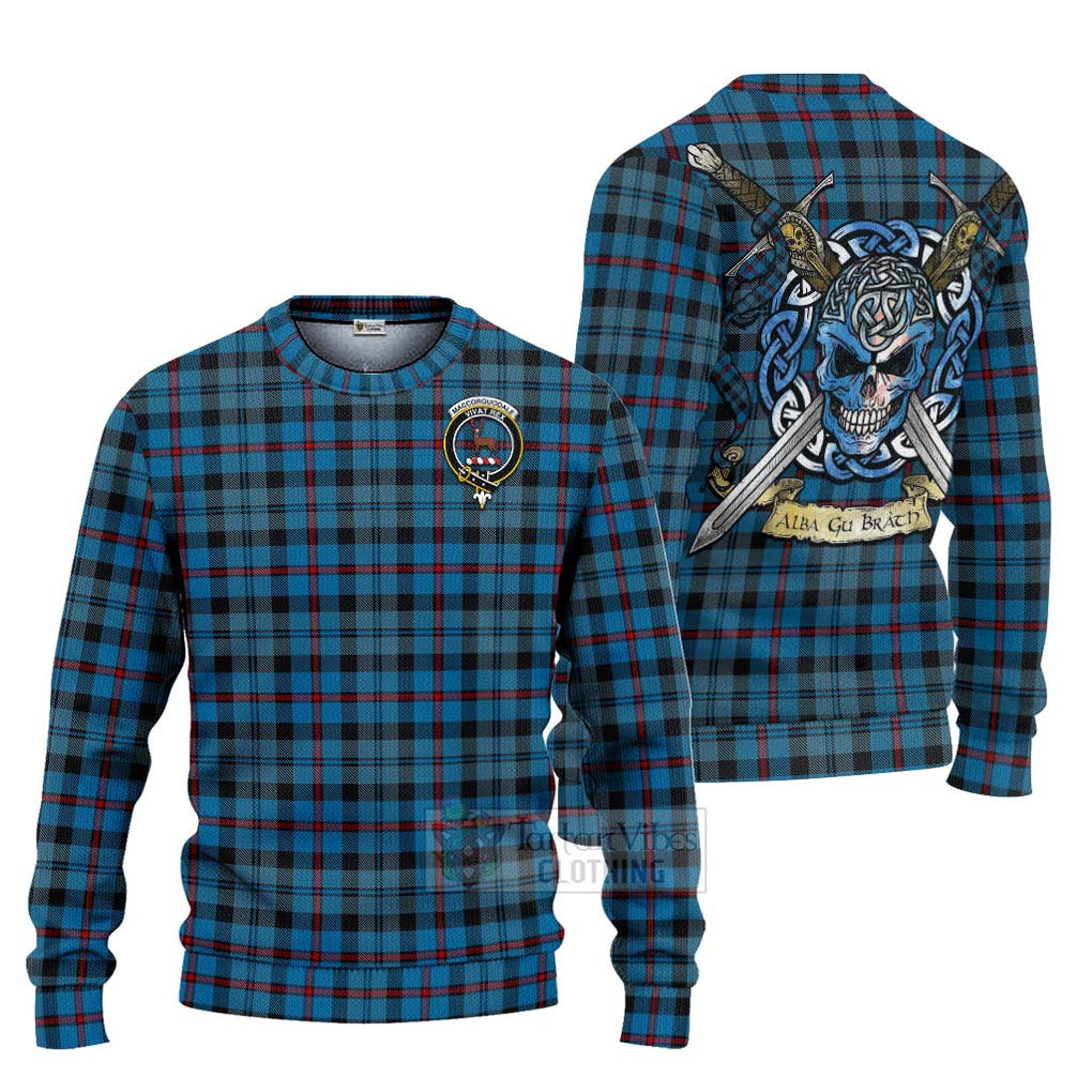 Tartan Vibes Clothing MacCorquodale (McCorquodale) Tartan Knitted Sweater with Family Crest Celtic Skull Style