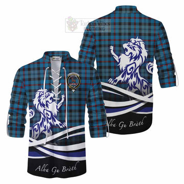 MacCorquodale (McCorquodale) Tartan Ghillie Kilt Shirt with Alba Gu Brath Regal Lion Emblem