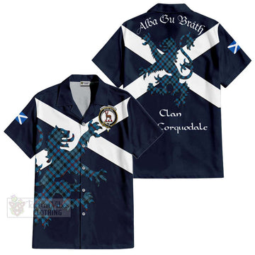 MacCorquodale (McCorquodale) Tartan Lion Rampant Short Sleeve Button Shirt  Proudly Display Your Heritage with Alba Gu Brath and Clan Name