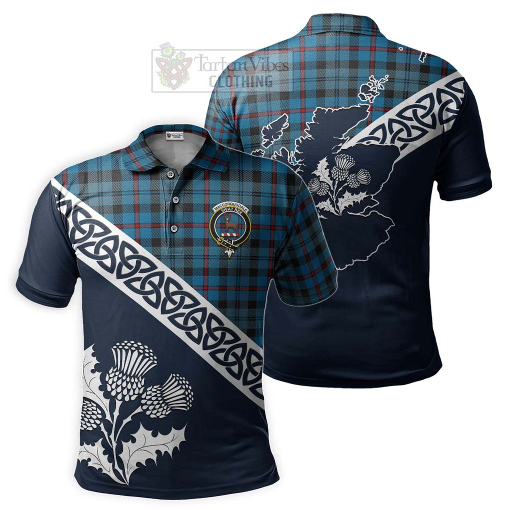 MacCorquodale (McCorquodale) Tartan Polo Shirt Featuring Thistle and Scotland Map