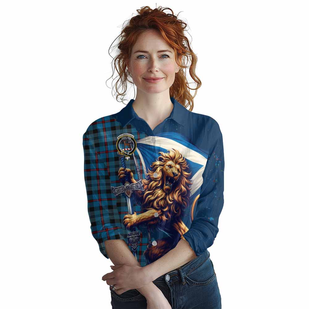 Tartan Vibes Clothing MacCorquodale (McCorquodale) Tartan Family Crest Women's Casual Shirt with Scottish Majestic Lion