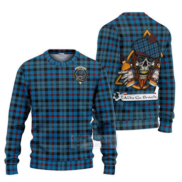 MacCorquodale (McCorquodale) Tartan Ugly Sweater with Family Crest and Bearded Skull Holding Bottles of Whiskey