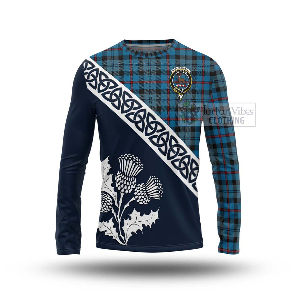 Tartan Vibes Clothing MacCorquodale (McCorquodale) Tartan Long Sleeve T-Shirt Featuring Thistle and Scotland Map