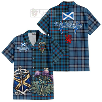 MacCorquodale (McCorquodale) Tartan Short Sleeve Button Shirt Happy St. Andrew's Day Half Tartan Style