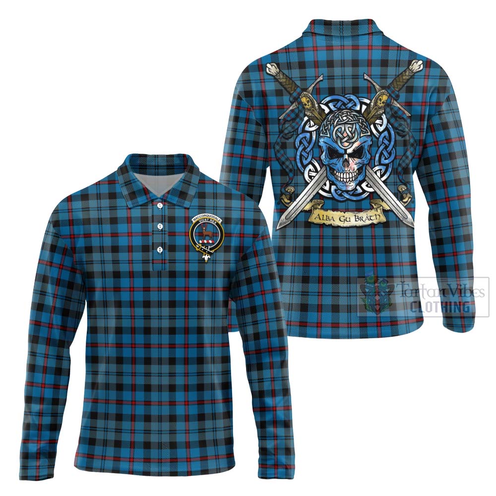 Tartan Vibes Clothing MacCorquodale (McCorquodale) Tartan Long Sleeve Polo Shirt with Family Crest Celtic Skull Style