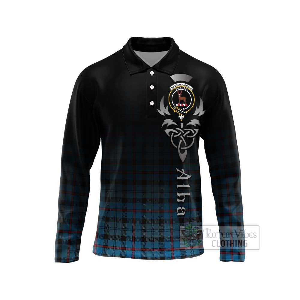 Tartan Vibes Clothing MacCorquodale (McCorquodale) Tartan Long Sleeve Polo Shirt Featuring Alba Gu Brath Family Crest Celtic Inspired