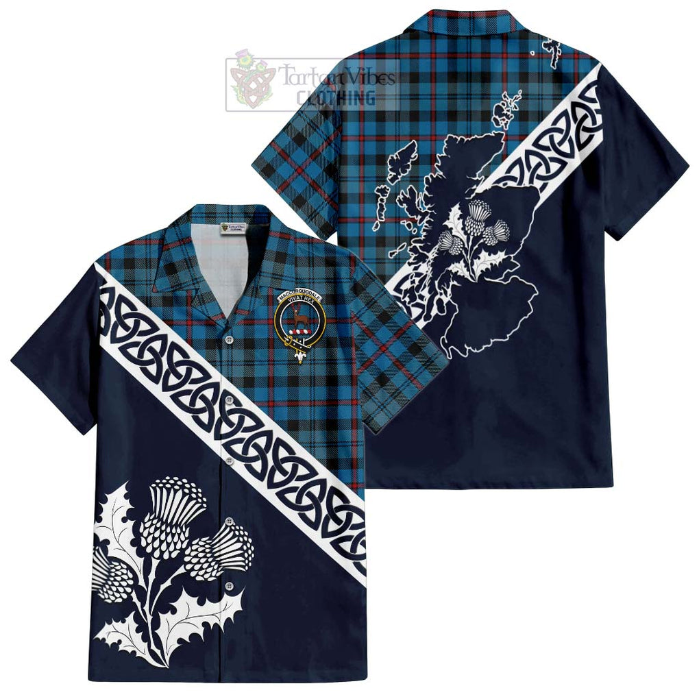 Tartan Vibes Clothing MacCorquodale (McCorquodale) Tartan Short Sleeve Button Shirt Featuring Thistle and Scotland Map