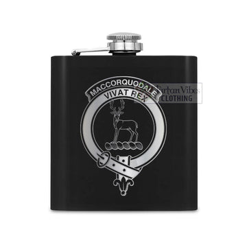 MacCorquodale (McCorquodale) Crest Hip Flask Set 7oz Black Stainless Steel with A Gift Box