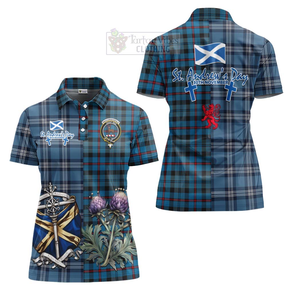 Tartan Vibes Clothing MacCorquodale (McCorquodale) Tartan Women's Polo Shirt Happy St. Andrew's Day Half Tartan Style