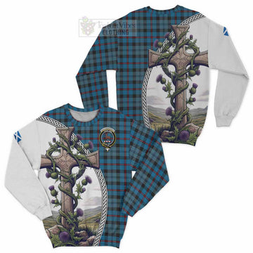 MacCorquodale (McCorquodale) Tartan Sweatshirt with Family Crest and St. Andrew's Cross Accented by Thistle Vines Unisex - Tartan Vibes Clothing