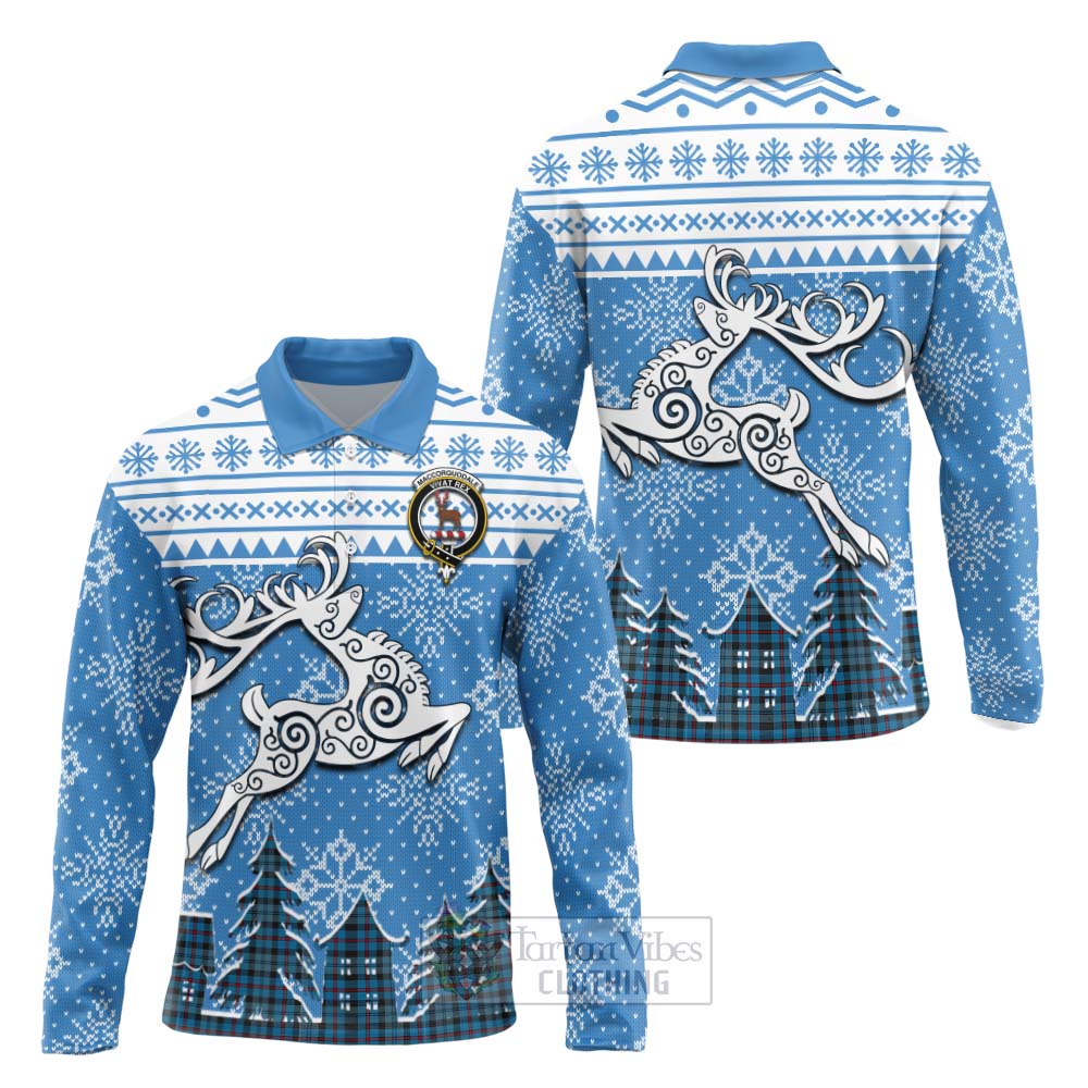 Tartan Vibes Clothing MacCorquodale (McCorquodale) Clan Christmas Long Sleeve Polo Shirt Celtic Reindeer Style