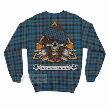 MacCorquodale (McCorquodale) Tartan Sweatshirt with Family Crest and Bearded Skull Holding Bottles of Whiskey