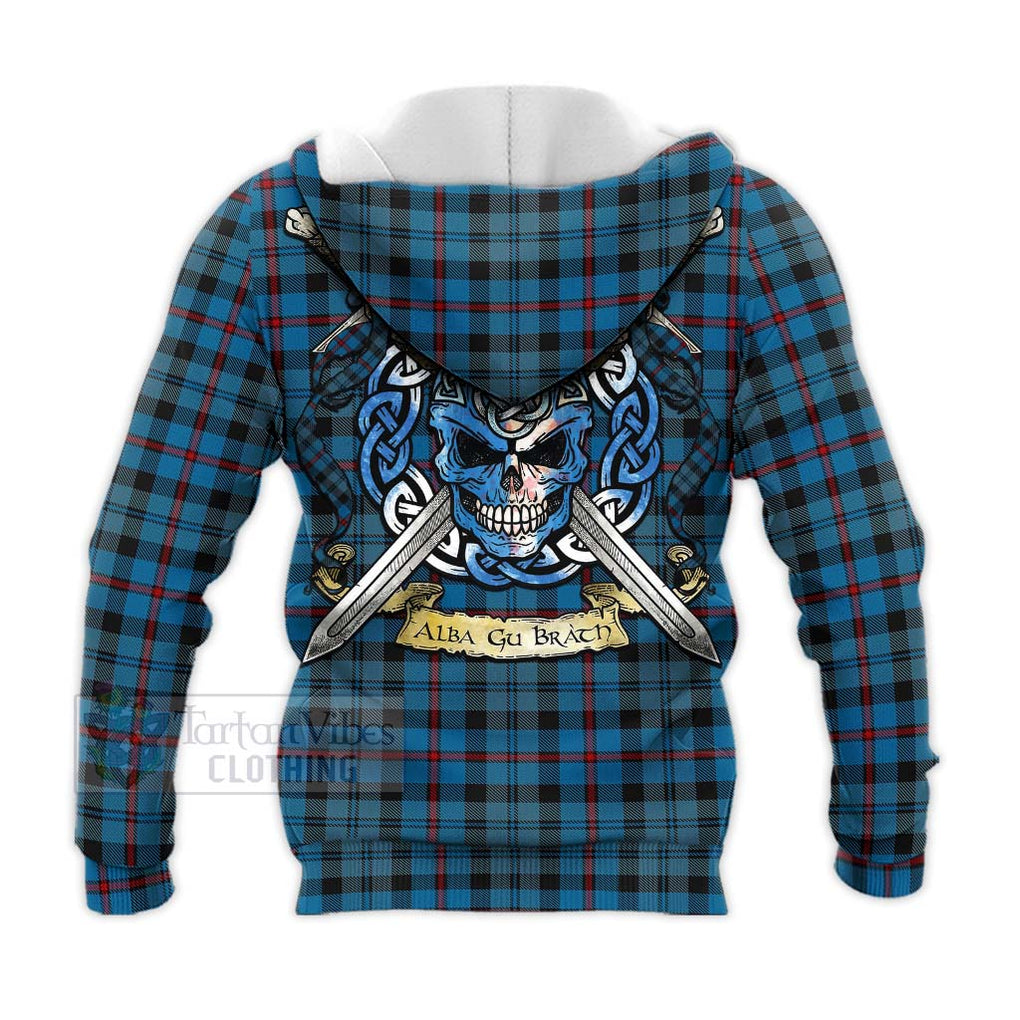 Tartan Vibes Clothing MacCorquodale (McCorquodale) Tartan Knitted Hoodie with Family Crest Celtic Skull Style