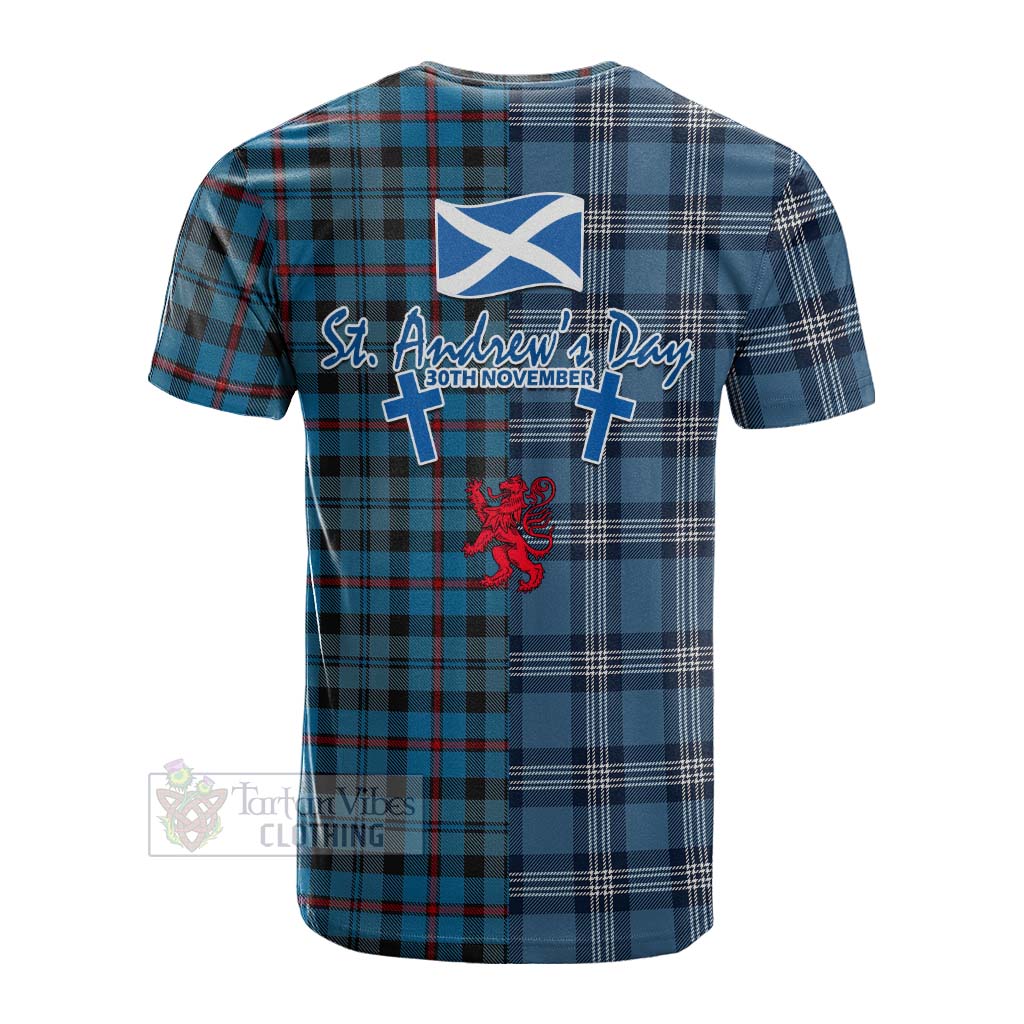 Tartan Vibes Clothing MacCorquodale (McCorquodale) Tartan Cotton T-shirt Happy St. Andrew's Day Half Tartan Style