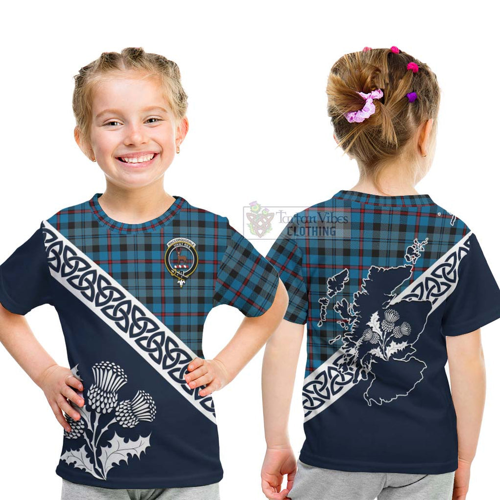 Tartan Vibes Clothing MacCorquodale (McCorquodale) Tartan Kid T-Shirt Featuring Thistle and Scotland Map