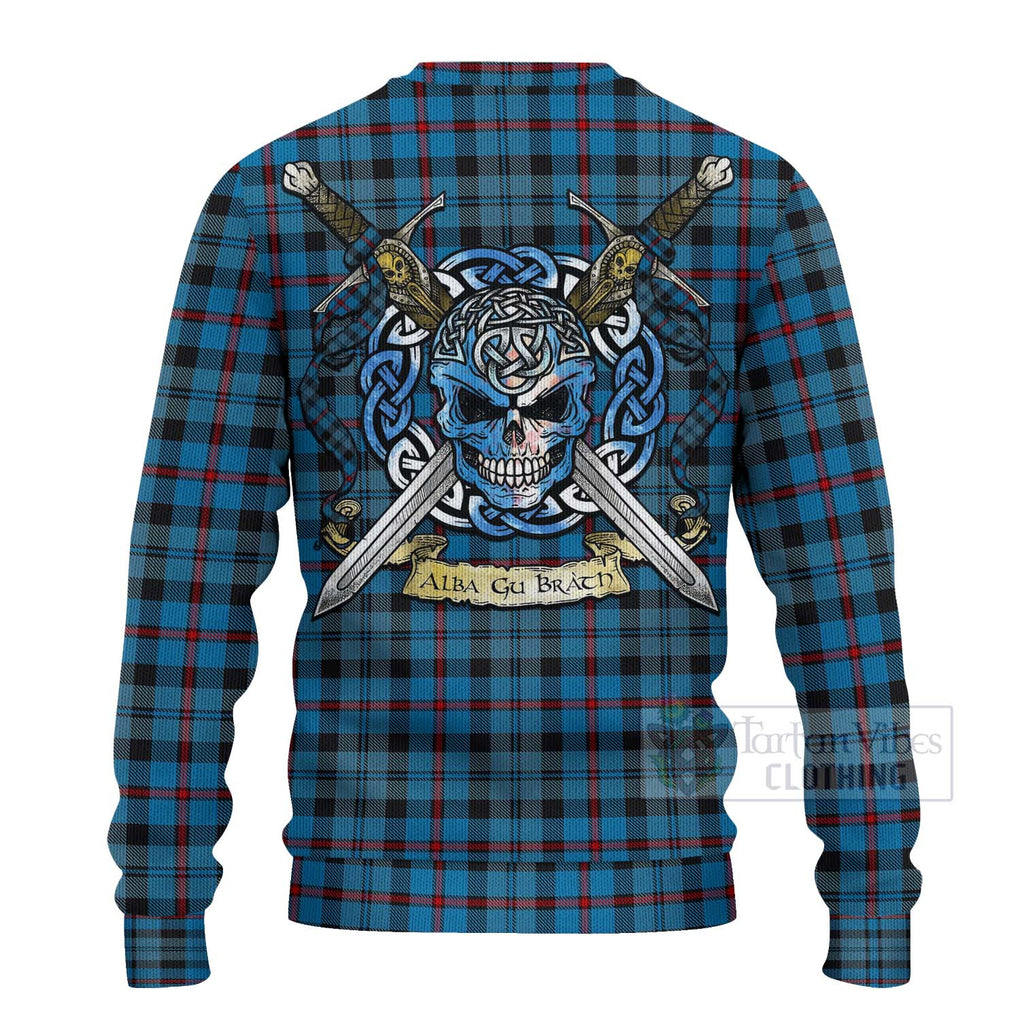 Tartan Vibes Clothing MacCorquodale (McCorquodale) Tartan Knitted Sweater with Family Crest Celtic Skull Style