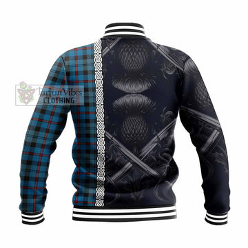 MacCorquodale (McCorquodale) Tartan Baseball Jacket with Family Crest Cross Sword Thistle Celtic Vibes - Tartan Vibes Clothing